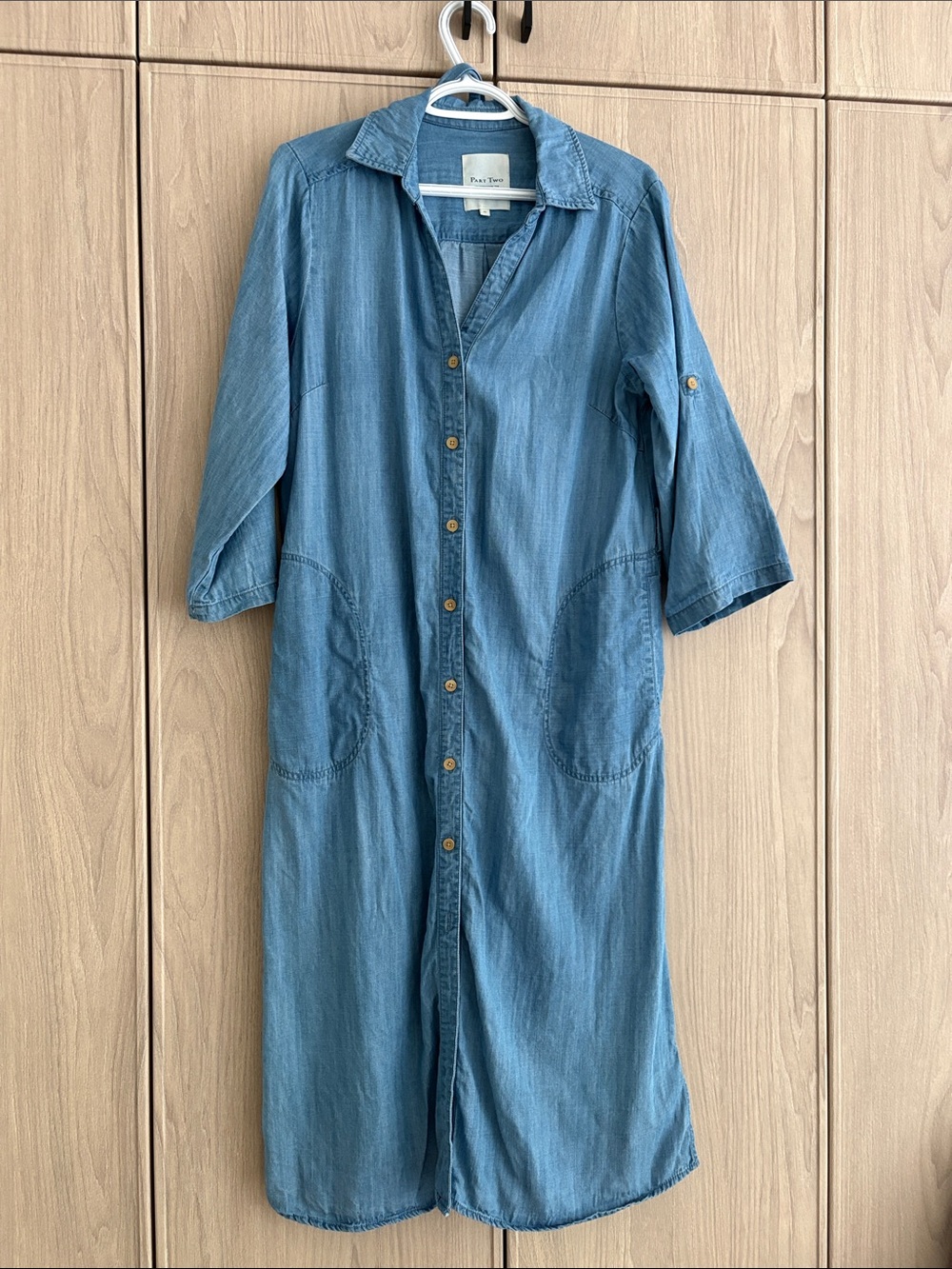 Part Two Casual Button-Front Denim Shirt Dress - Light Blue